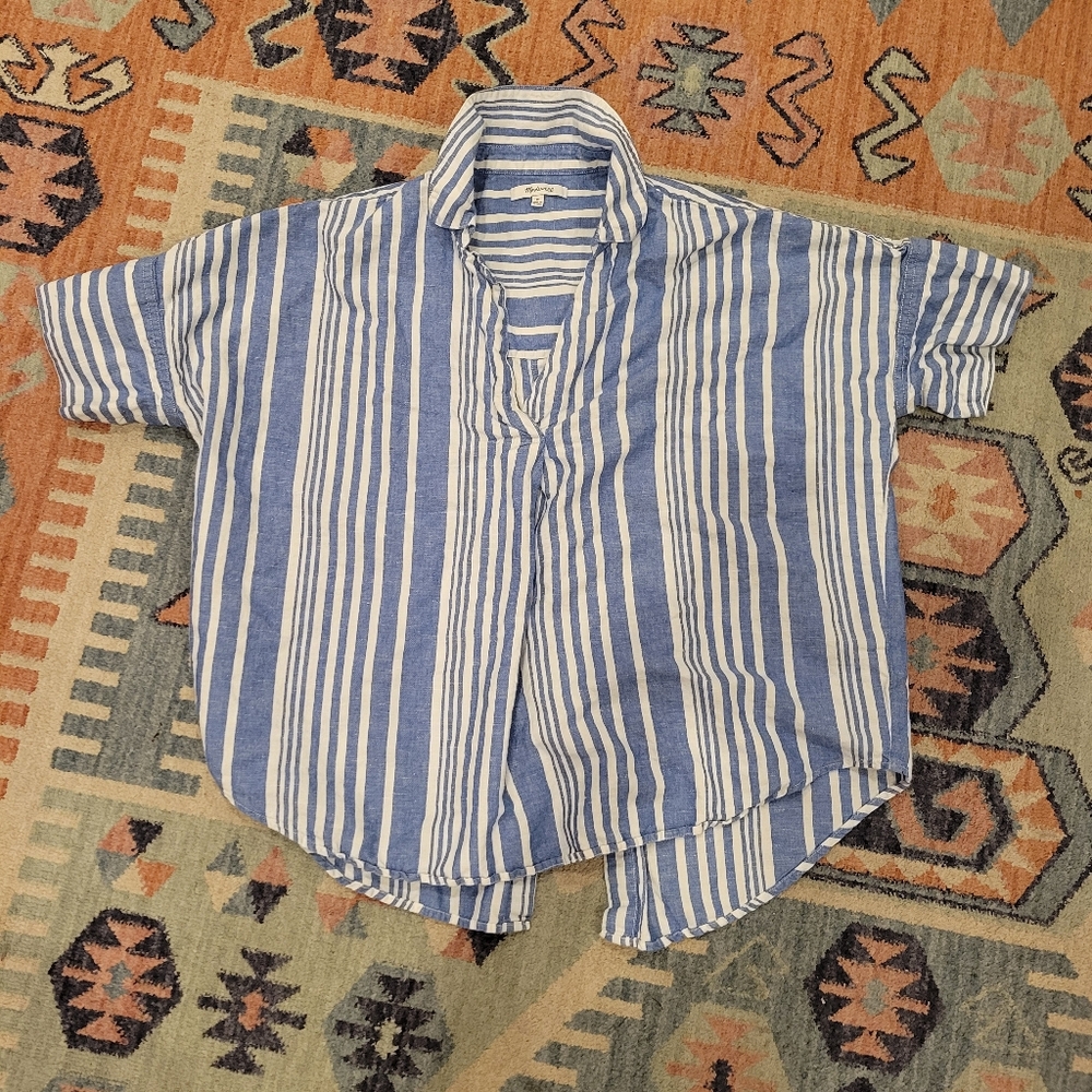 Madewell Blue and White Striped Button-Up Shirt